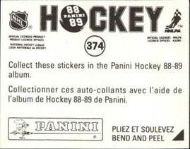 1988-89 Panini Hockey Stickers #374 Mike Ridley Back