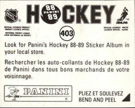 1988-89 Panini Hockey Stickers #403 Grant Fuhr Back