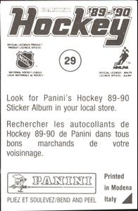 1989-90 Panini Hockey Stickers #29 Joe Nieuwendyk Back
