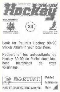 1989-90 Panini Hockey Stickers #34 Mike Vernon Back