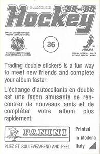 1989-90 Panini Hockey Stickers #36 Colin Patterson Back