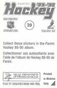 1989-90 Panini Hockey Stickers #39 Lanny McDonald Back