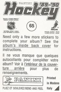 1989-90 Panini Hockey Stickers #65 Glen Hanlon Back