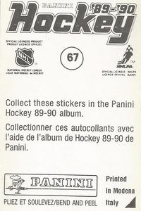 1989-90 Panini Hockey Stickers #67 Joey Kocur Back