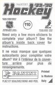 1989-90 Panini Hockey Stickers #110 Perry Berezan Back