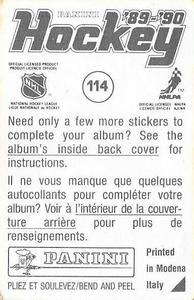 1989-90 Panini Hockey Stickers #114 Jon Casey Back