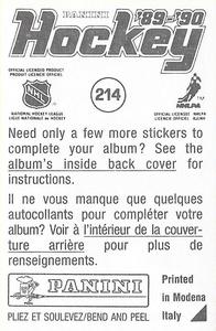 1989-90 Panini Hockey Stickers #214 Daren Puppa Back