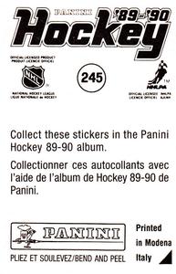 1989-90 Panini Hockey Stickers #245 Larry Robinson Back