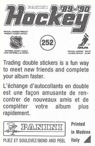 1989-90 Panini Hockey Stickers #252 Tom Kurvers Back
