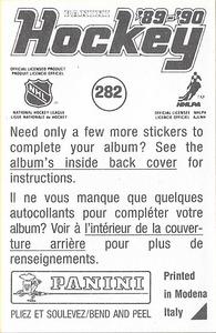 1989-90 Panini Stickers #282 John Vanbiesbrouck Back