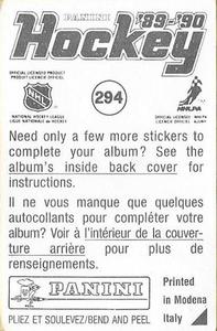 1989-90 Panini Stickers #294 Tim Kerr Back