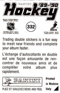 1989-90 Panini Stickers #332 Ron Tugnutt Back