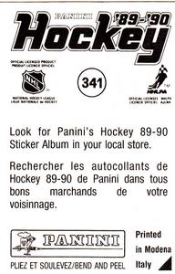 1989-90 Panini Hockey Stickers #341 Scott Stevens Back