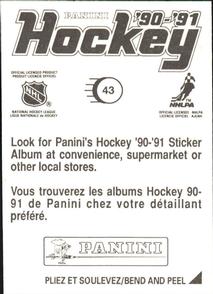 1990-91 Panini Hockey Stickers #43 Kevin Dineen Back