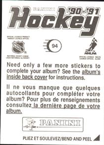 1990-91 Panini Hockey Stickers #94 Kelly Kisio Back