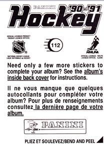 1990-91 Panini Hockey Stickers #112 Ken Wregget Back