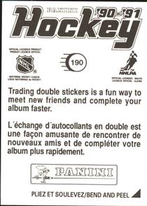 1990-91 Panini Hockey Stickers #190 Jocelyn Lemieux Back