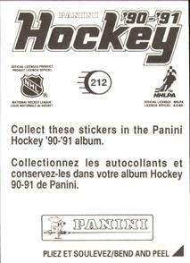 1990-91 Panini Stickers #212 Tim Cheveldae Back