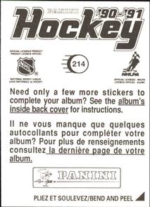1990-91 Panini Hockey Stickers #214 Jimmy Carson Back