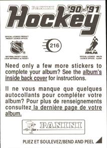 1990-91 Panini Hockey Stickers #216 John Chabot Back