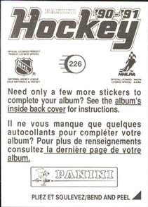 1990-91 Panini Hockey Stickers #226 Steve Smith Back