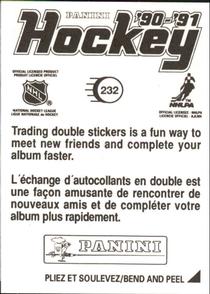 1990-91 Panini Hockey Stickers #232 Bob Kudelski Back