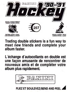 1990-91 Panini Hockey Stickers #257 Brian Bellows Back