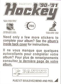 1990-91 Panini Stickers #285 Toronto Maple Leafs Logo Back