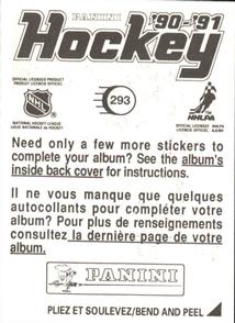 1990-91 Panini Hockey Stickers #293 Paul Reinhart Back
