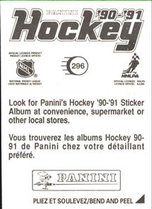 1990-91 Panini Hockey Stickers #296 Kirk McLean Back