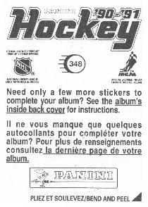 1990-91 Panini Hockey Stickers #348 Calder Memorial Trophy Back