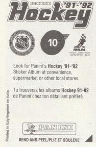 1991-92 Panini Hockey Stickers #10 Chris Chelios Back
