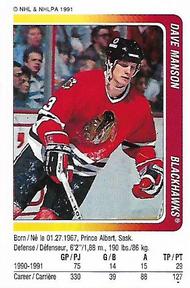 1991-92 Panini Hockey Stickers #15 Dave Manson Front