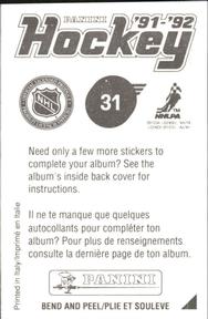1991-92 Panini Hockey Stickers #31 Adam Oates Back