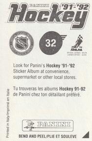 1991-92 Panini Hockey Stickers #32 Dave Lowry Back