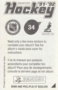 1991-92 Panini Hockey Stickers #34 Ron Wilson Back