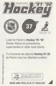1991-92 Panini Hockey Stickers #37 Troy Gamble Back