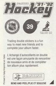 1991-92 Panini Hockey Stickers #39 Greg Adams Back