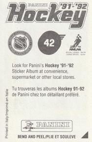 1991-92 Panini Hockey Stickers #42 Igor Larionov Back