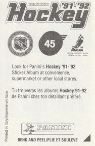 1991-92 Panini Hockey Stickers #45 Kirk McLean Back