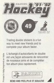 1991-92 Panini Hockey Stickers #49 Petr Nedved Back