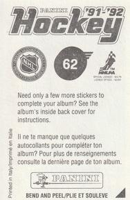 1991-92 Panini Hockey Stickers #62 Stephane Matteau Back