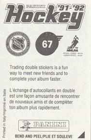 1991-92 Panini Hockey Stickers #67 Fredrik Olausson Back