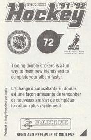1991-92 Panini Hockey Stickers #72 Danton Cole Back