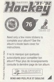 1991-92 Panini Hockey Stickers #76 Randy Carlyle Back
