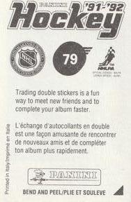 1991-92 Panini Hockey Stickers #79 Tomas Sandstrom Back