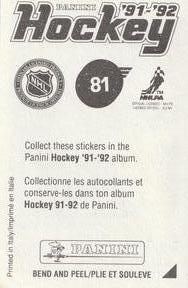 1991-92 Panini Hockey Stickers #81 Kelly Hrudey Back