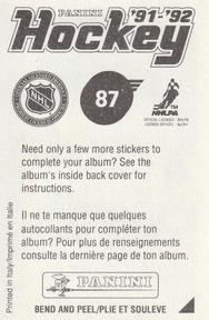 1991-92 Panini Hockey Stickers #87 Bob Kudelski Back