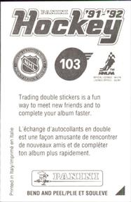 1991-92 Panini Hockey Stickers #103 Peter Zezel Back