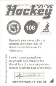 1991-92 Panini Hockey Stickers #108 Brian Bellows Back